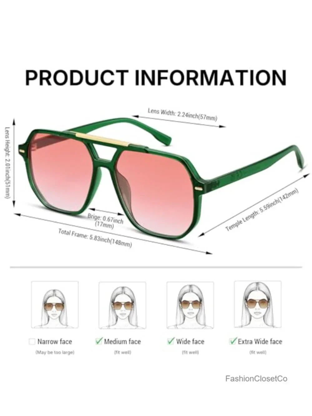 Oversized Retro Aviator Sunglasses Square Frame UV400 Protection
